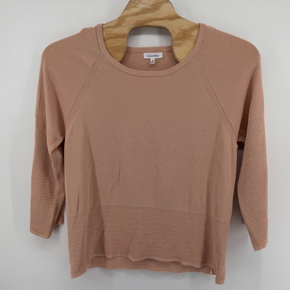 Calvin Klein Women's Pink Ribbed 3/4 Sleeve knit Top X-Large